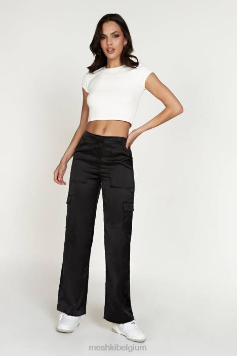 Amaya satijnen cargobroek Meshki zwart N4JN1574 kleding