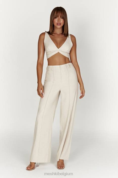 Julie linnen broek met wijde pijpen Meshki natuurlijk N4JN1465 kleding
