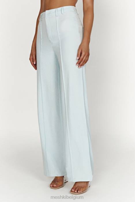 Julie linnen broek met wijde pijpen Meshki poeder blauw N4JN1519 kleding