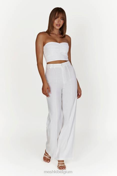 Julie linnen broek met wijde pijpen Meshki wit N4JN1518 kleding