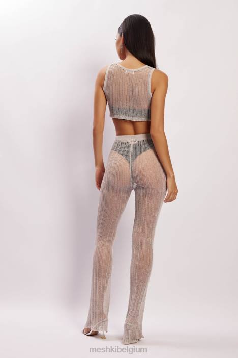 Mandy gebreide flare broek Meshki grijs N4JN1599 kleding