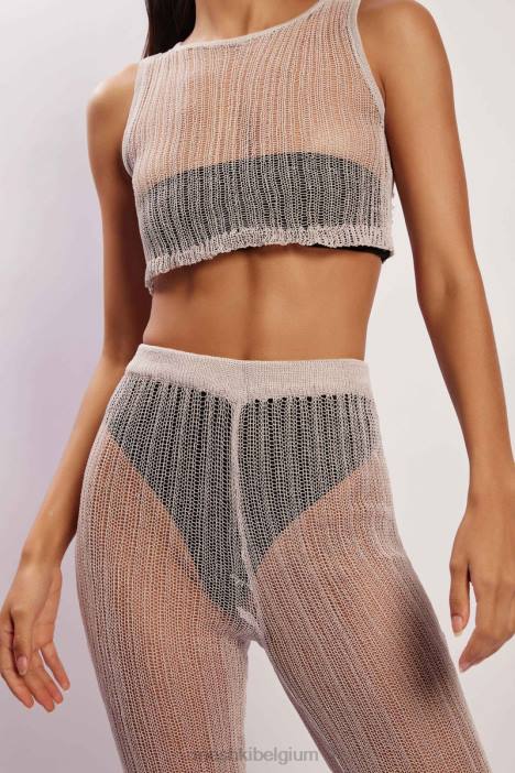 Mandy gebreide flare broek Meshki grijs N4JN1599 kleding