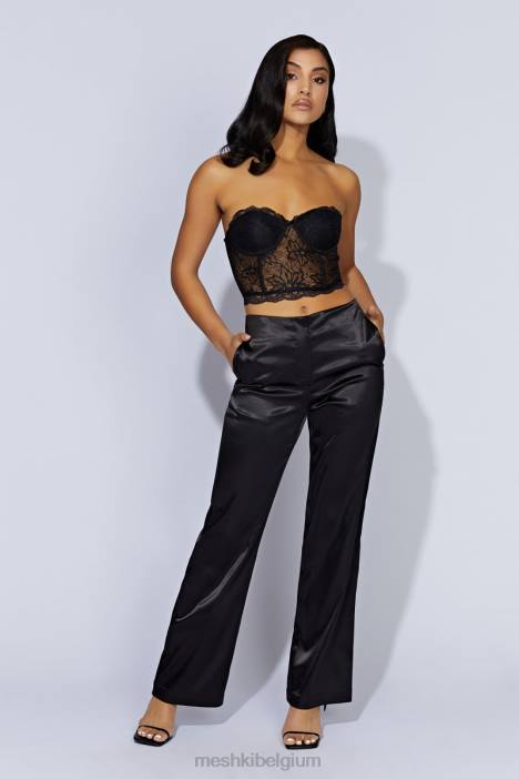 Nicolette satijnen broek met lage taille Meshki zwart N4JN1593 kleding