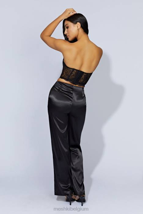 Nicolette satijnen broek met lage taille Meshki zwart N4JN1593 kleding