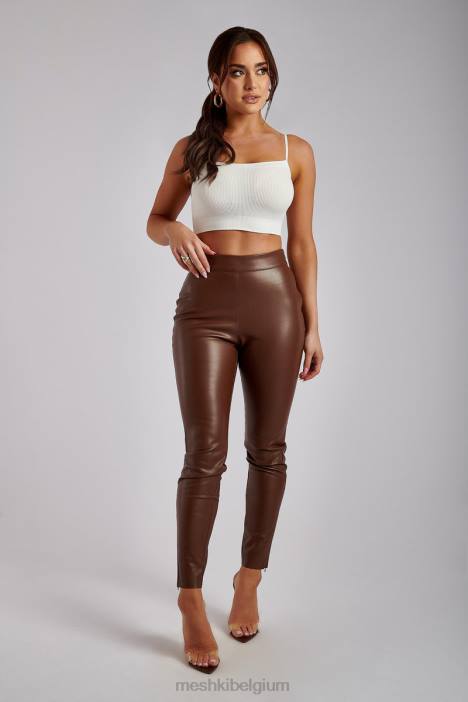 Shayla skinny kunstleren splitbroek Meshki chocolade N4JN1339 kleding