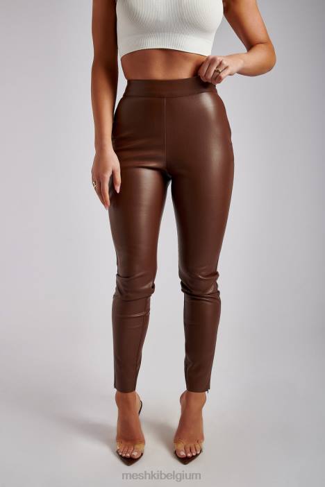 Shayla skinny kunstleren splitbroek Meshki chocolade N4JN1339 kleding