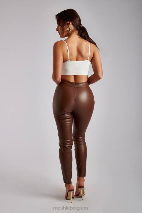 Shayla skinny kunstleren splitbroek Meshki chocolade N4JN1339 kleding
