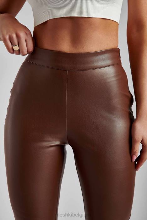 Shayla skinny kunstleren splitbroek Meshki chocolade N4JN1339 kleding
