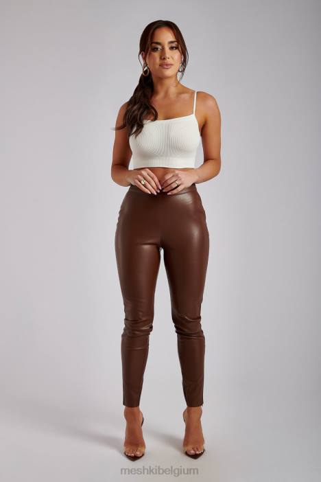Shayla skinny kunstleren splitbroek Meshki chocolade N4JN1339 kleding