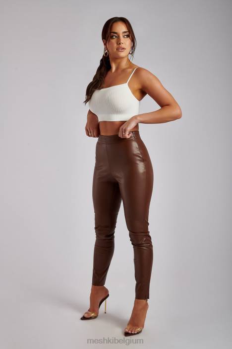 Shayla skinny kunstleren splitbroek Meshki chocolade N4JN1339 kleding