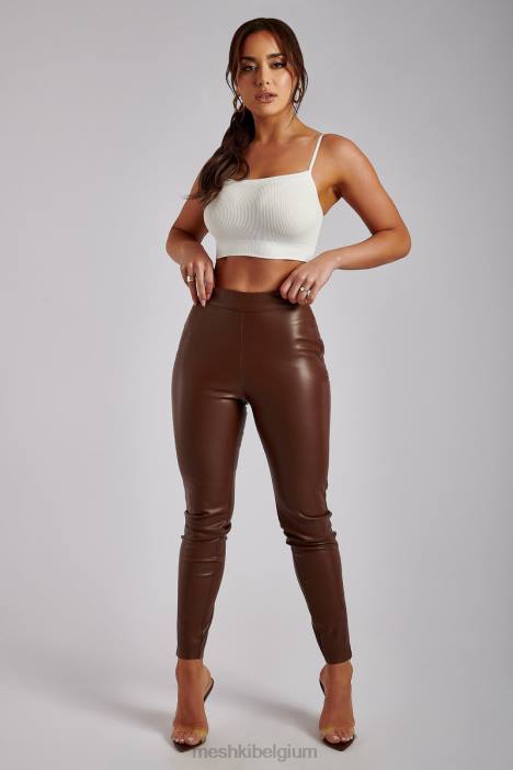 Shayla skinny kunstleren splitbroek Meshki chocolade N4JN1339 kleding