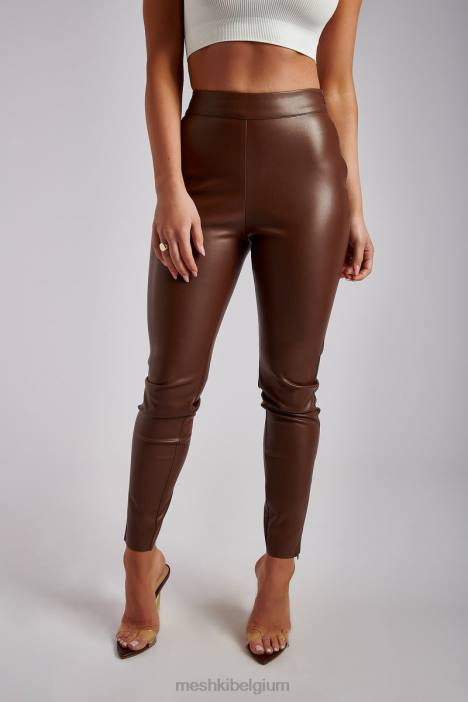 Shayla skinny kunstleren splitbroek Meshki chocolade N4JN1339 kleding