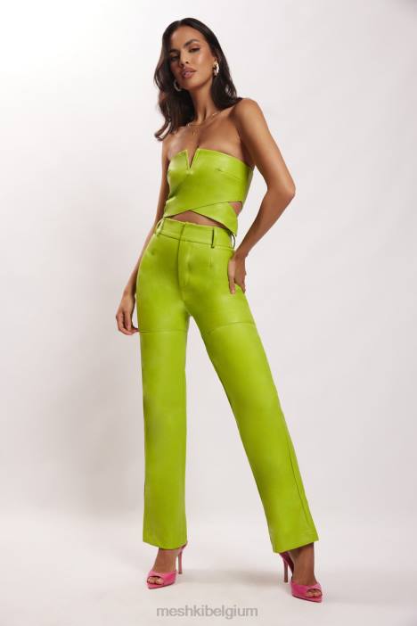 Sima kunstleren broek met hoge taille Meshki limoen groen N4JN1601 kleding