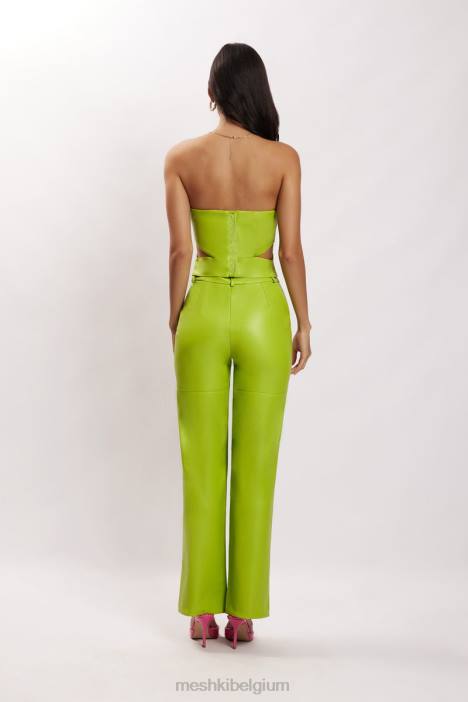 Sima kunstleren broek met hoge taille Meshki limoen groen N4JN1601 kleding