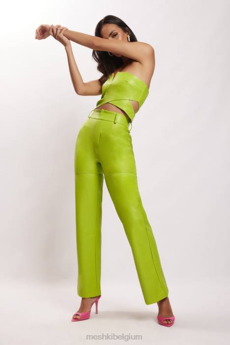 Sima kunstleren broek met hoge taille Meshki limoen groen N4JN1601 kleding