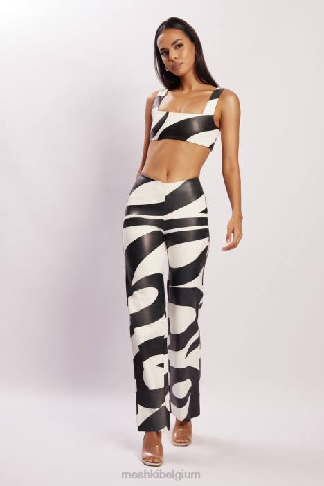 Stevie V PU-broek met print aan de voorkant Meshki wervelafdruk N4JN1464 kleding