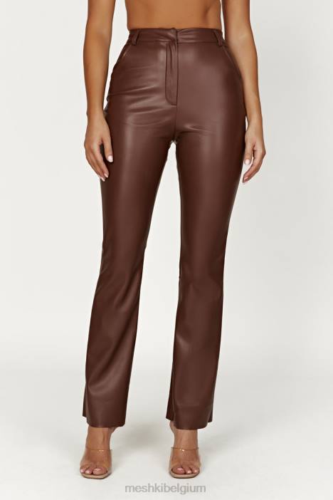 Tyra imitatieleren broek met rechte pijpen Meshki chocolade N4JN1239 kleding