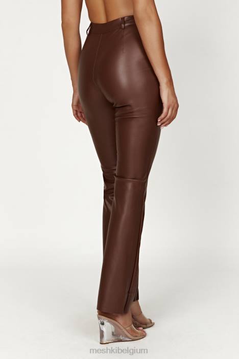 Tyra imitatieleren broek met rechte pijpen Meshki chocolade N4JN1239 kleding
