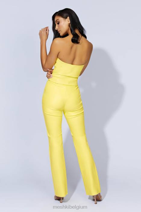 Tyra imitatieleren broek met rechte pijpen Meshki citroen N4JN1584 kleding
