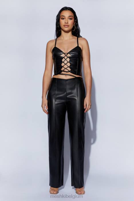 Zarsa pu-broek met wijde pijpen en middelhoge taille Meshki zwart N4JN1443 kleding