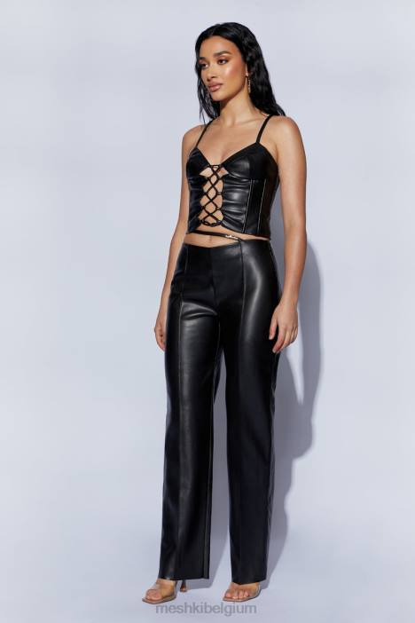 Zarsa pu-broek met wijde pijpen en middelhoge taille Meshki zwart N4JN1443 kleding