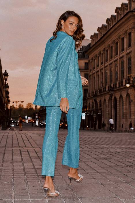 lisette glanzende broek met rechte pijpen Meshki aquamarijn N4JN1579 kleding