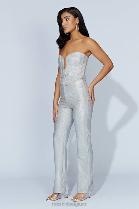 lisette glanzende broek met rechte pijpen Meshki zilver N4JN1558 kleding