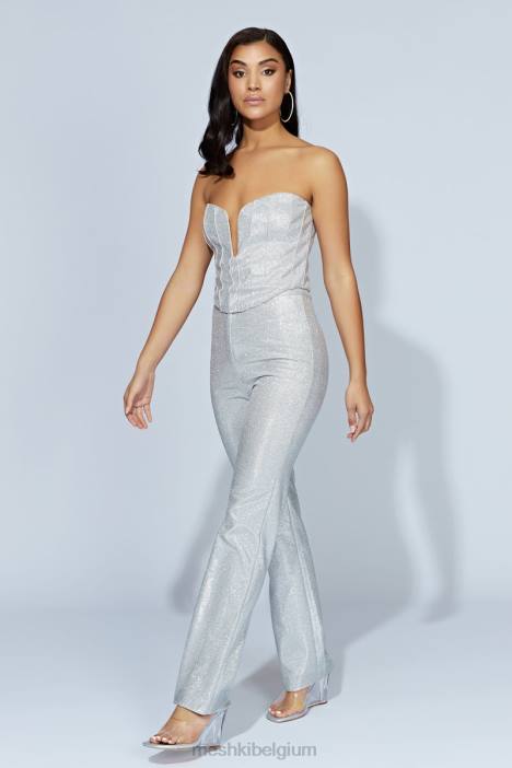 lisette glanzende broek met rechte pijpen Meshki zilver N4JN1558 kleding