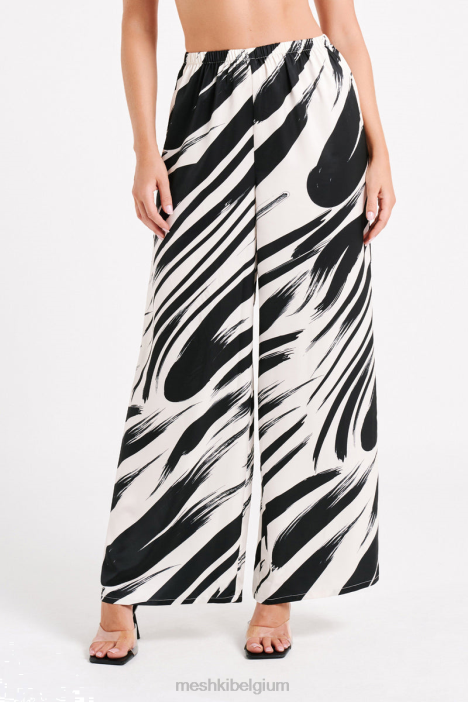 marciela bedrukte satijnen broek met rechte pijpen Meshki abstracte afdruk N4JN1236 kleding