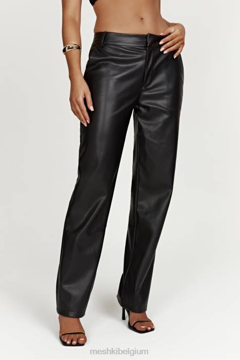 matilda slouchy laagbouw broek van kunstleer Meshki zwart N4JN1438 kleding
