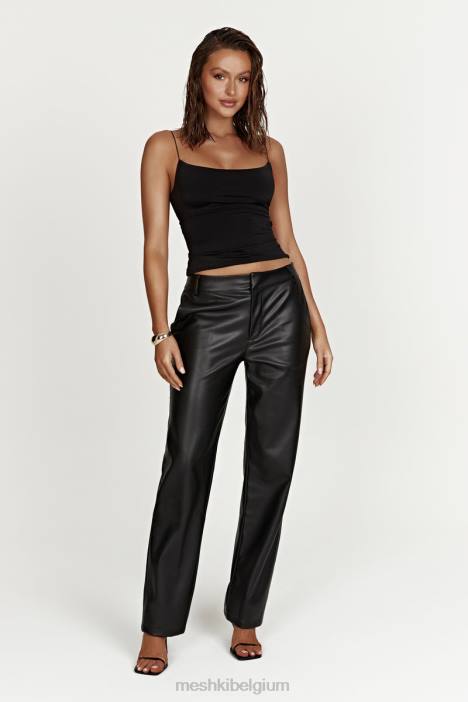 matilda slouchy laagbouw broek van kunstleer Meshki zwart N4JN1438 kleding