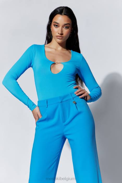 minu broek met middelhoge taille en wijde pijpen Meshki azuur blauw N4JN1514 kleding