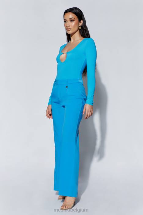 minu broek met middelhoge taille en wijde pijpen Meshki azuur blauw N4JN1514 kleding