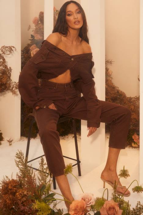 Millcent effen stijve mom jeans Meshki chocolade N4JN1341 kleding