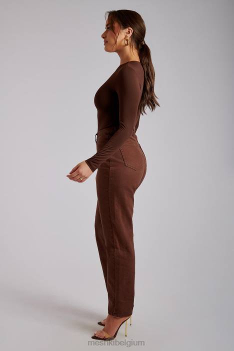Millcent effen stijve mom jeans Meshki chocolade N4JN1341 kleding