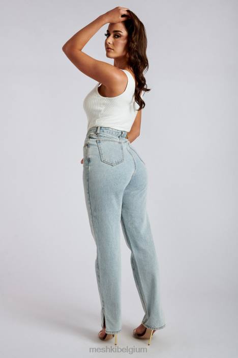Pia jeans met split aan de zijkant en wijde pijpen Meshki lichtblauw N4JN1382 kleding