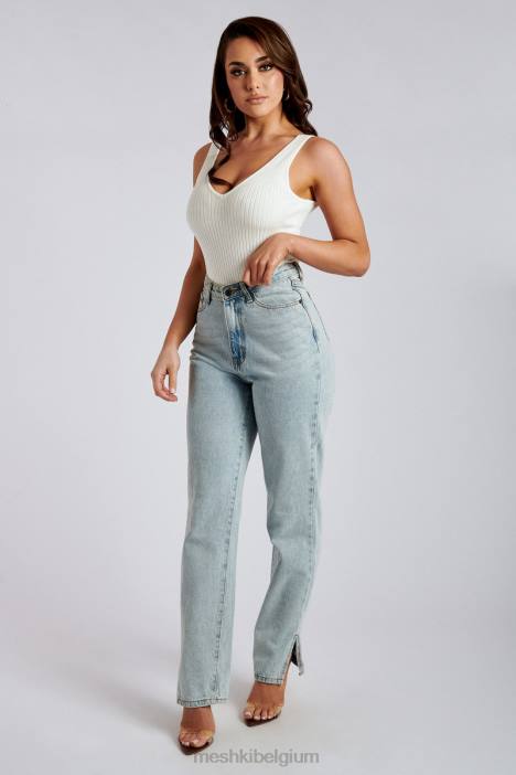 Pia jeans met split aan de zijkant en wijde pijpen Meshki lichtblauw N4JN1382 kleding