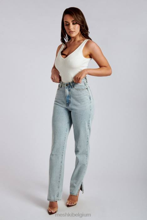 Pia jeans met split aan de zijkant en wijde pijpen Meshki lichtblauw N4JN1382 kleding