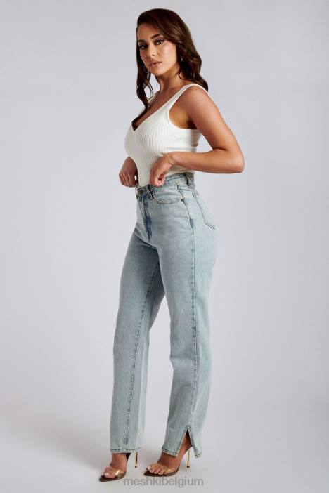 Pia jeans met split aan de zijkant en wijde pijpen Meshki lichtblauw N4JN1382 kleding