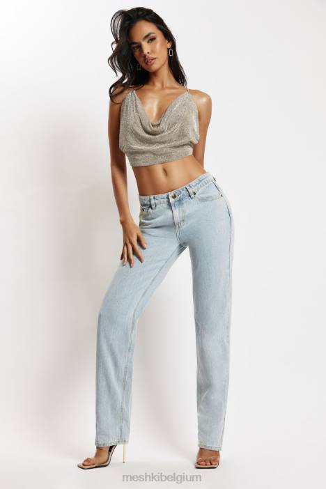 Sonya jeans met lage taille Meshki lichtblauw N4JN1610 kleding