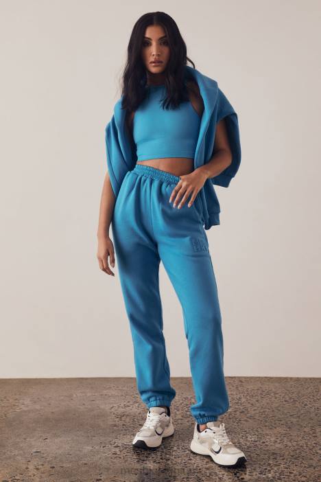 Emery fleeceback-joggingbroek met reliëf Meshki blauw N4JN1604 kleding