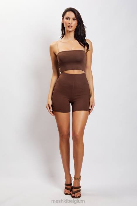 Lisa geribbelde buitshort Meshki chocolade N4JN1460 kleding