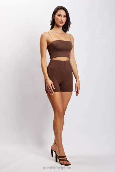 Lisa geribbelde buitshort Meshki chocolade N4JN1460 kleding