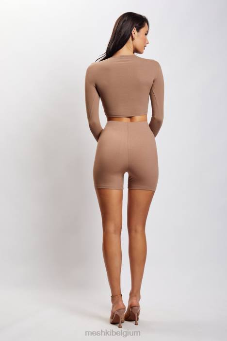 Lisa geribbelde buitshort Meshki latte N4JN1461 kleding
