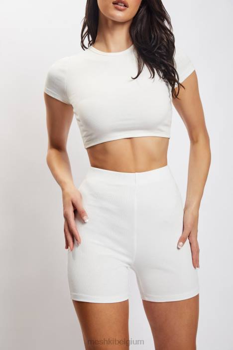 Lisa geribbelde buitshort Meshki wit N4JN1459 kleding