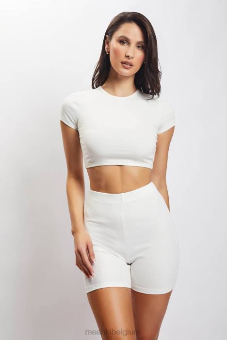 Lisa geribbelde buitshort Meshki wit N4JN1459 kleding