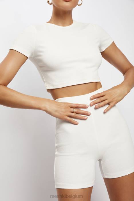Lisa geribbelde buitshort Meshki wit N4JN1459 kleding