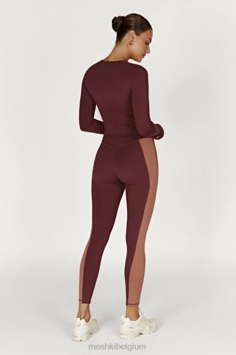 Libby tweekleurige legging met paneel Meshki mahonie/bruin N4JN1475 kleding