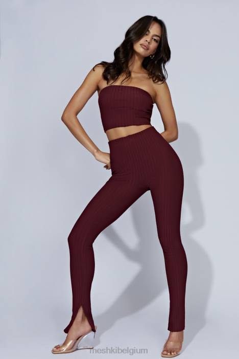 jordi gebreide legging met zijsplit Meshki kersen chocolade N4JN1473 kleding