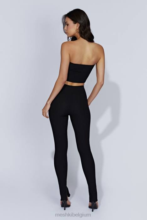 jordi gebreide legging met zijsplit Meshki zwart N4JN1587 kleding